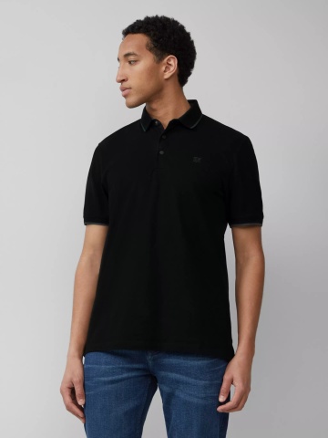 s.Oliver Tricou polo sport barbati din amestec de bumbac piqué, Regular fit, Negru