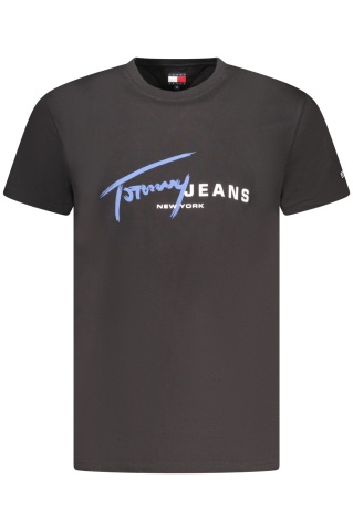 Tommy Jeans Tricou signature barbati, cu imprimeu pe centru, Regular Fit, Negru - Img 1