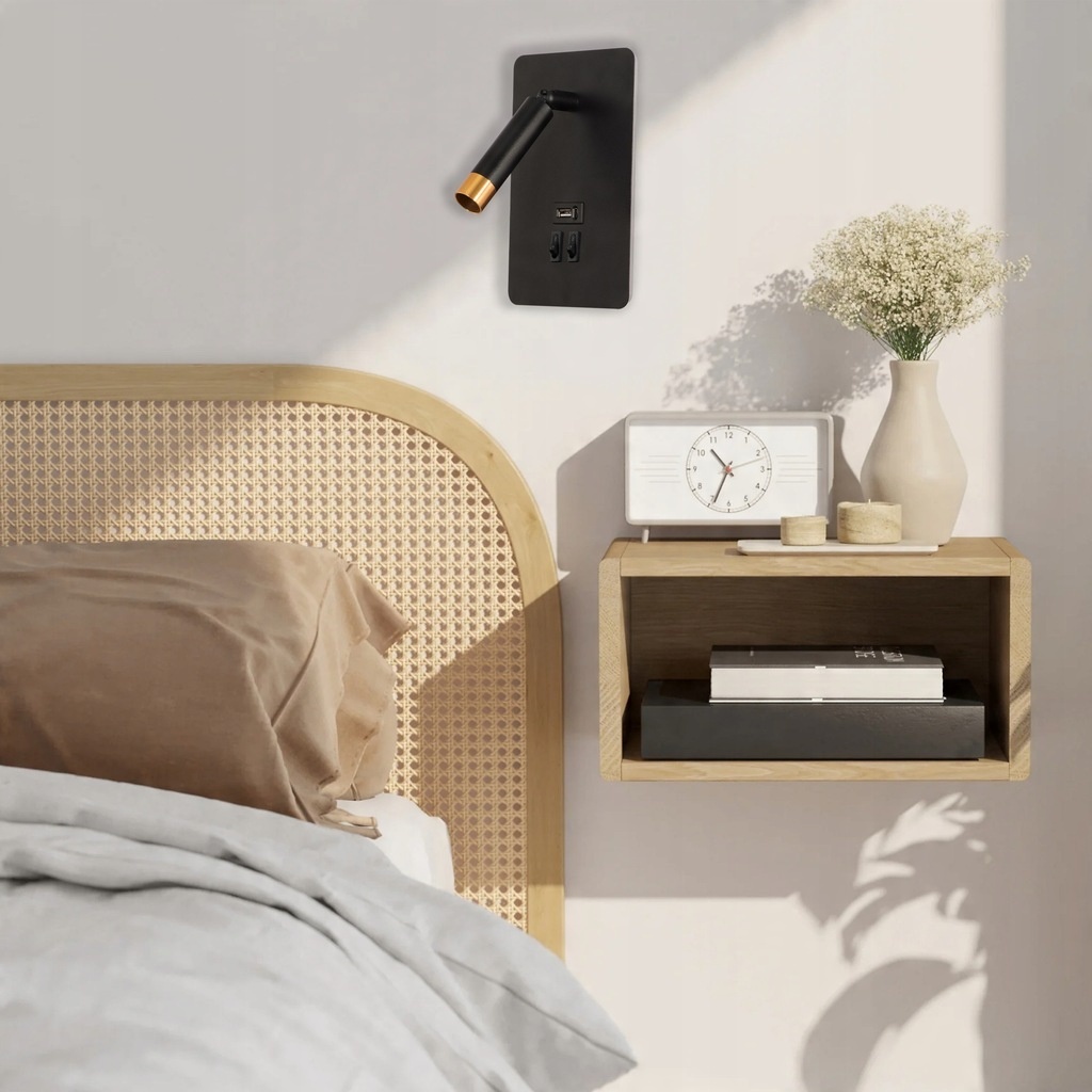 Aplica de perete Piero 1xG9 + 7W Led, USB A+C, 2 intrerupatoare, neagra/aurie, Masterled - 3 | YEO