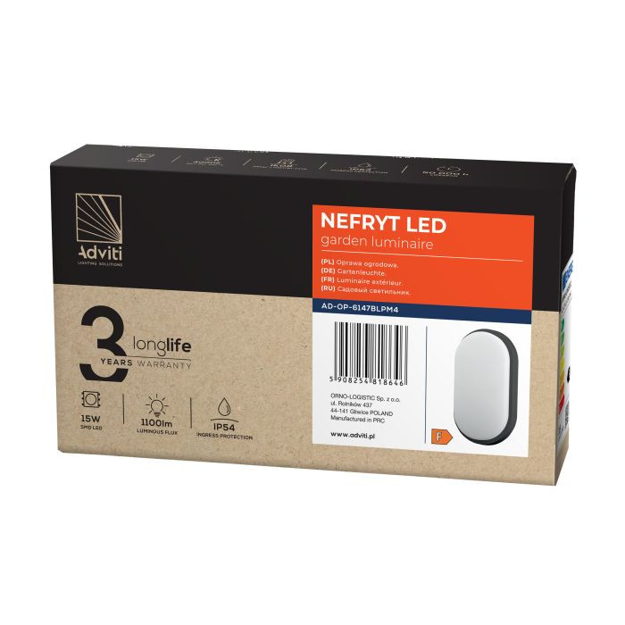 Aplica LED pentru exterior Nefryt AD-OP-6147BLPM4, 15W, 1100lm, lumina neutra, alba+neagra, IP54, Orno