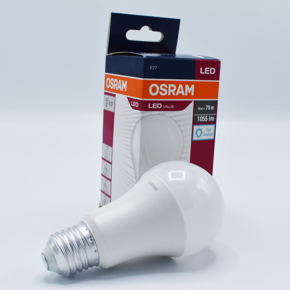 Bec LED 10W(75W) Osram, A75, E27, 1055 lm, lumina rece (6500K), clasa energetica F - 1 | YEO
