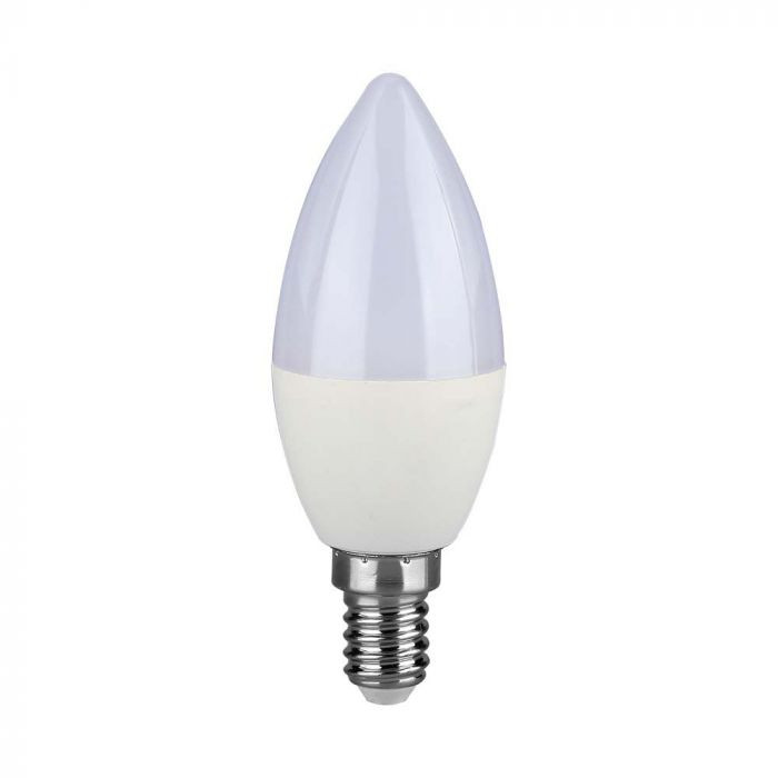 Bec LED 5.5W (40W) V-TAC, E14, lumina calda (3000K), dimabil, forma lumanare, clasa energetica F