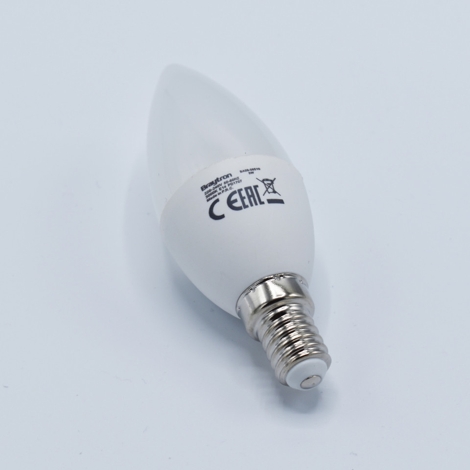 Bec LED 5W(40W) Braytron, C37, E14, 450 lm, lumina calda (3000 K), clasa energetica F - 3 | YEO