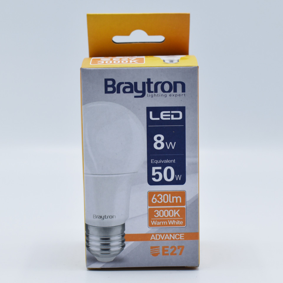 Bec LED 8W(50W) Braytron, A60, E27, 630 lm, lumina calda (3000 K), clasa energetica F - 2 | YEO