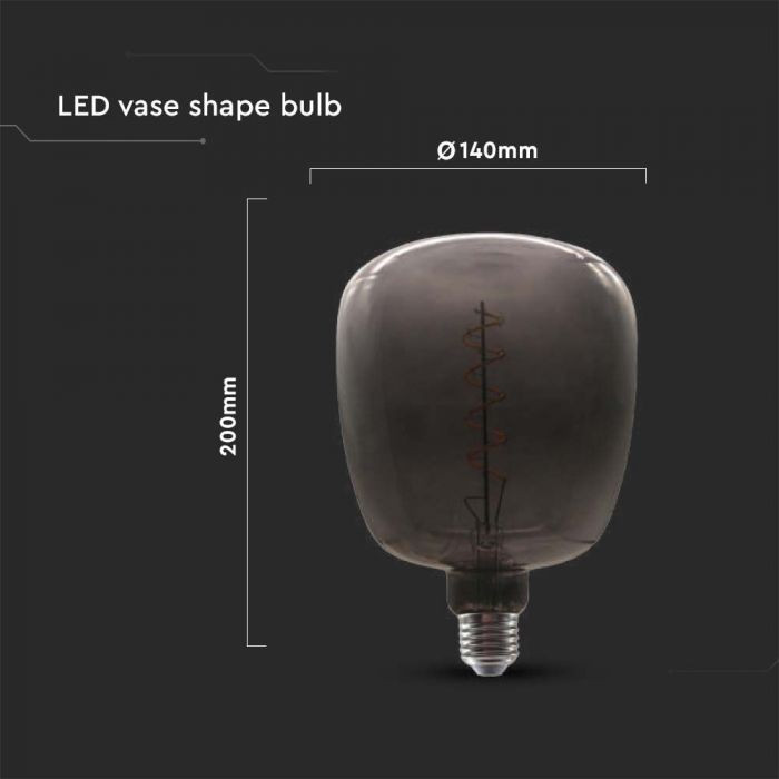 Bec LED decorativ V-TAC, E27, 4W, sticla fumurie, forma vaza, lumina calda (2200 K), clasa energetica G - 2 | YEO