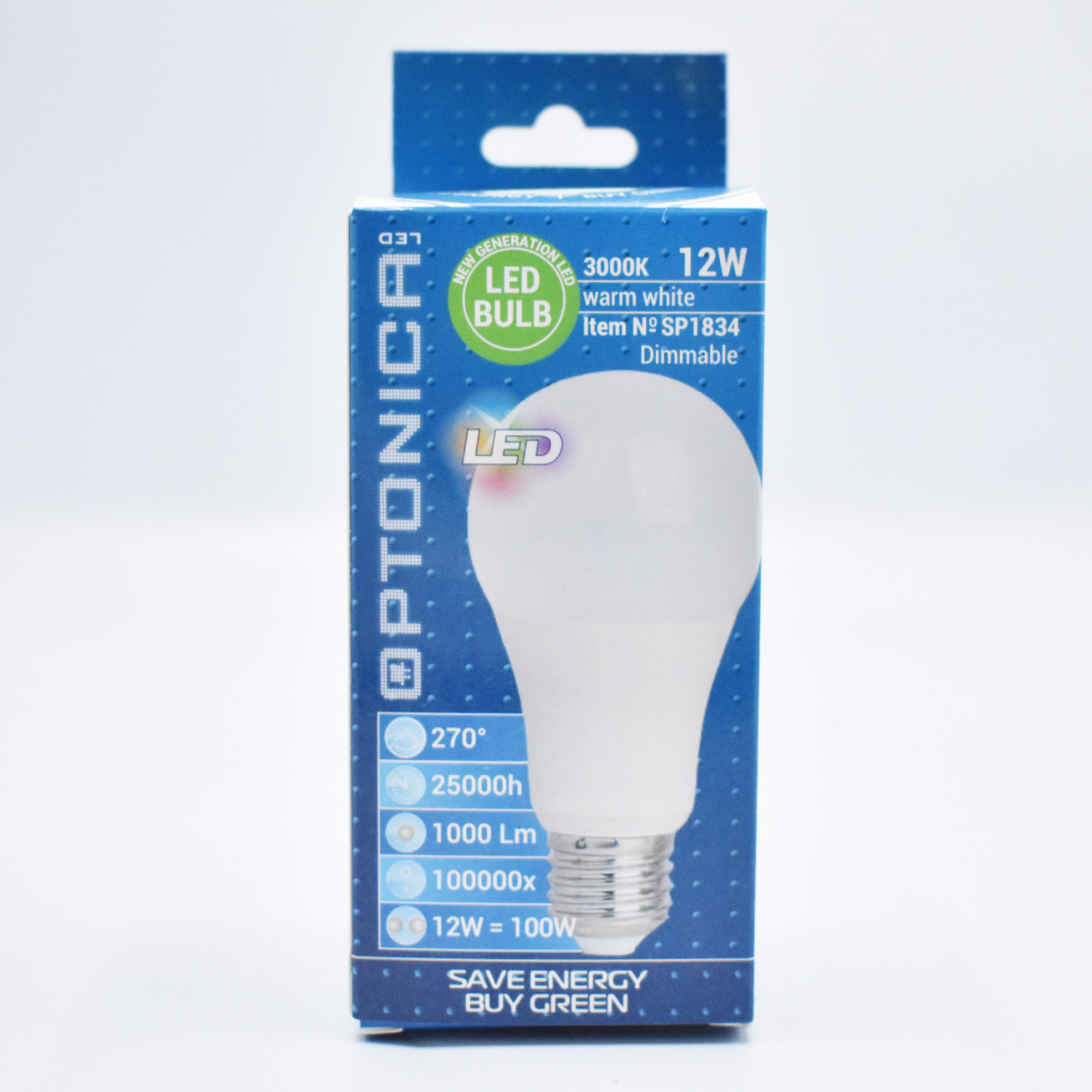 Bec LED dimabil Optonica, 12W(100W), E27, A60, 1000 lm, lumina calda (3000K), clasa energetica F - 2 | YEO