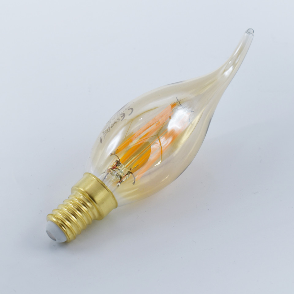 Bec LED flacara Vintage filament 4W(27W) Optonica, C35T, E14, 400 lm, lumina calda (2700K), auriu, dimabil, clasa energetica F - 3 | YEO