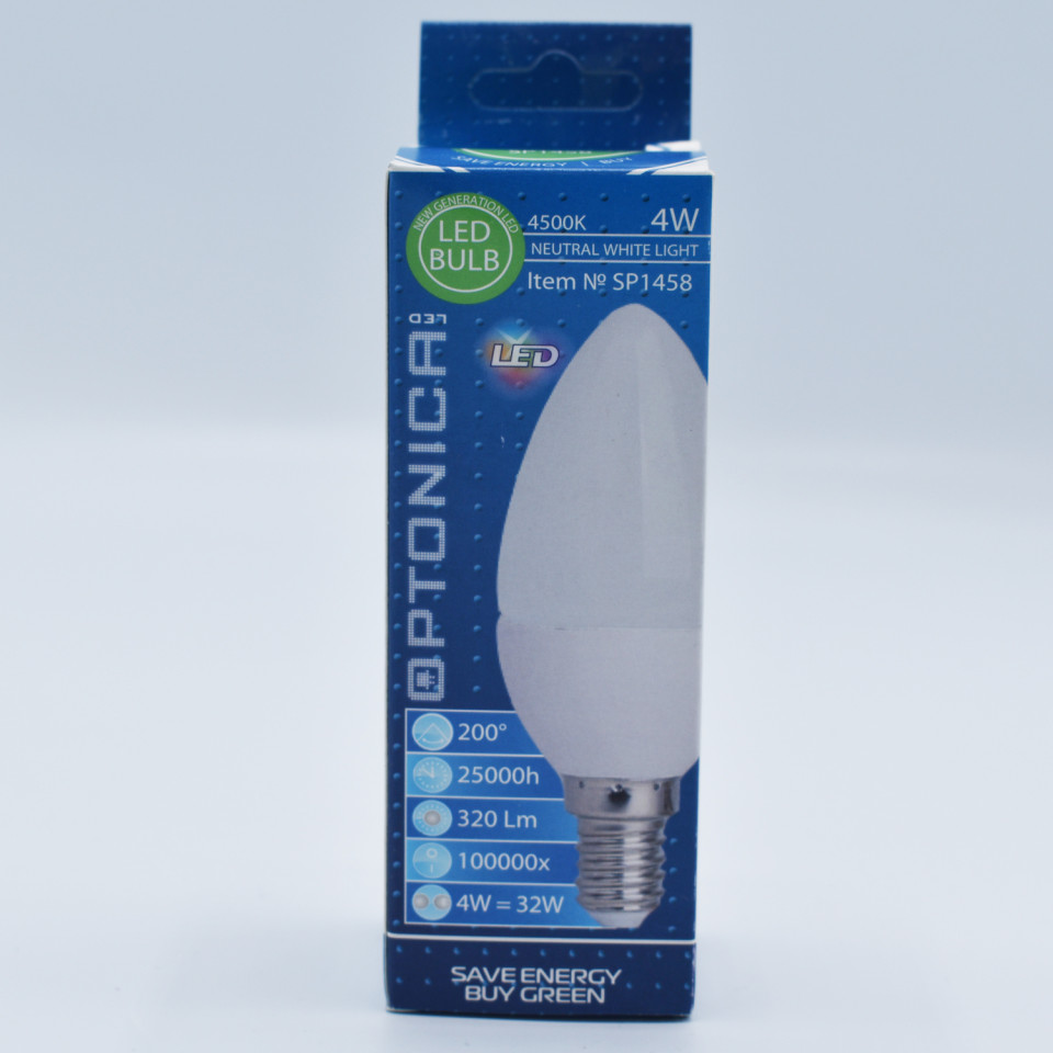 Bec LED lumanare Optonica, 4W(24W), E14, 320 lm, lumina naturala (4500K), clasa energetica G - 2 | YEO