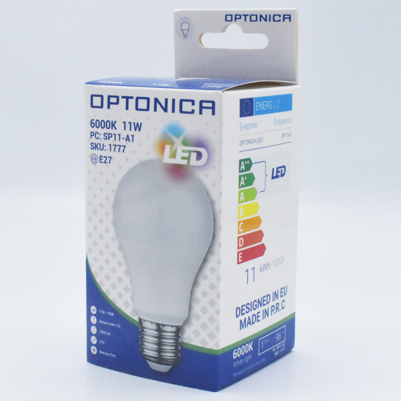 Bec LED opal Optonica, 11W(70W), E27, 1055 lm, lumina rece (6000K), clasa energetica F