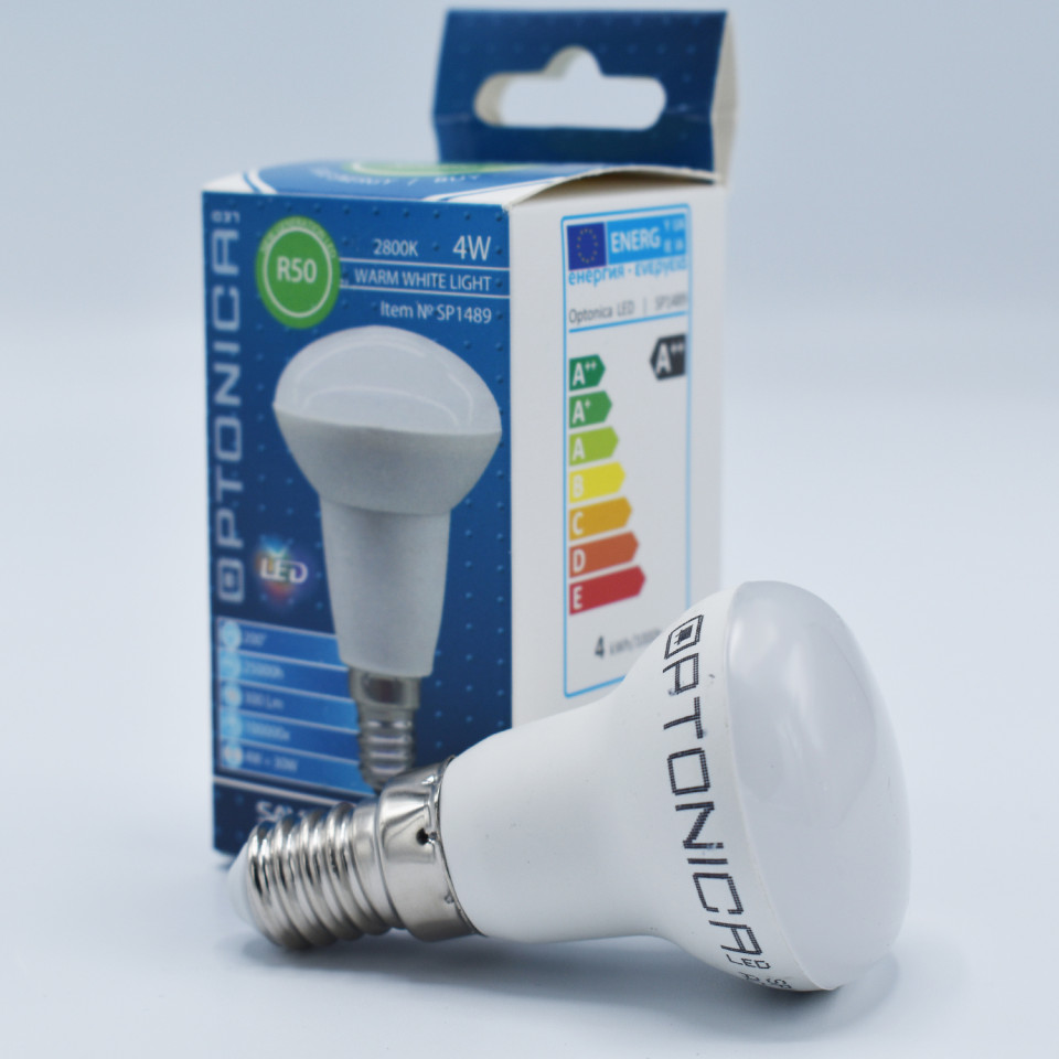 Bec LED Optonica, 4W(30W), E14, R39, 300 lm, lumina calda (2700K), clasa energetica G - 1 | YEO