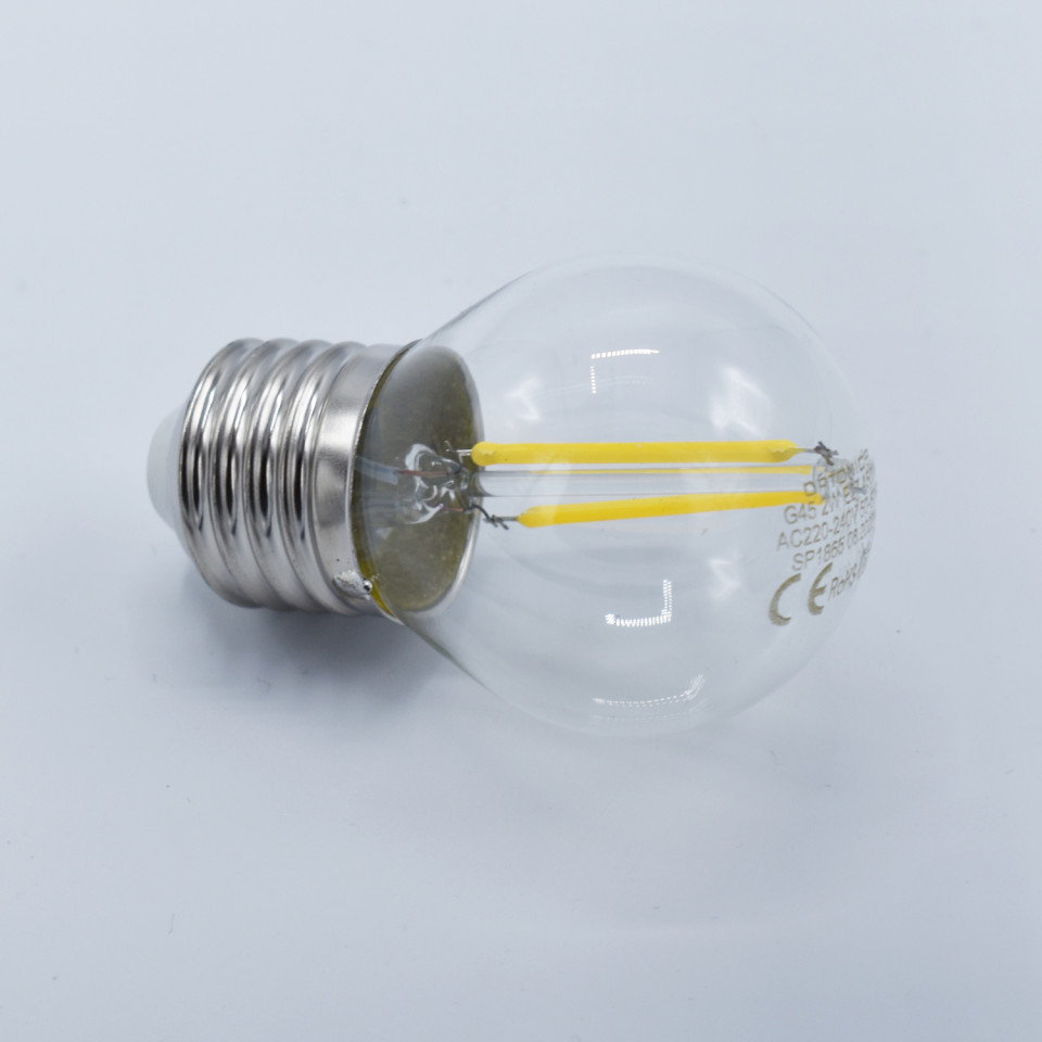 Bec LED sferic Vintage Optonica, 2W(17W), E27, G45, 250 lm, lumina neutra (4500K), clar, clasa energetica E - 3 | YEO