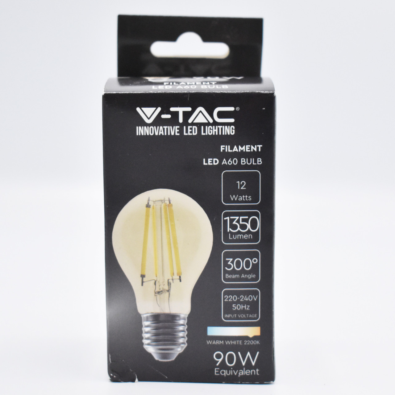Bec LED V-TAC A60, E27, 12W(90W), 1350 lm, lumina calda (2200K), sticla amber, filament, clasa energetica F - 2 | YEO