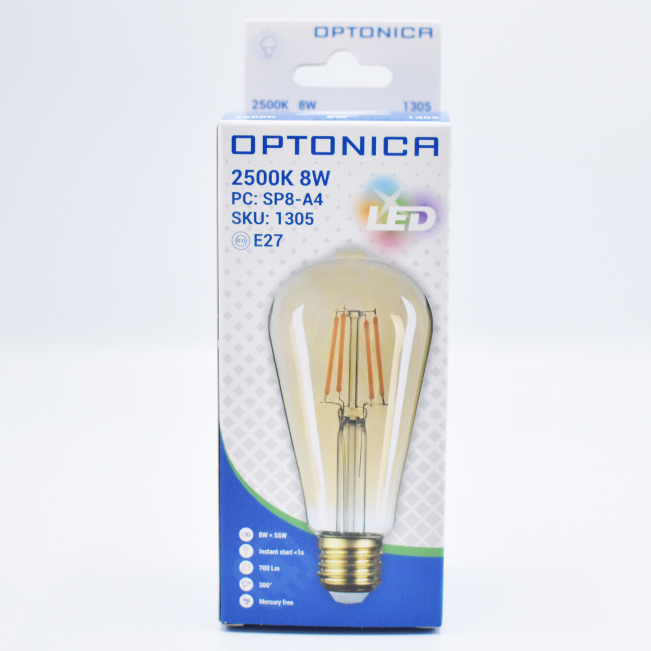 Bec LED Vintage filament, avocado 8W(55W) Optonica, E27, 700 lm, lumina calda (2800K), auriu, clasa energetica F - 2 | YEO