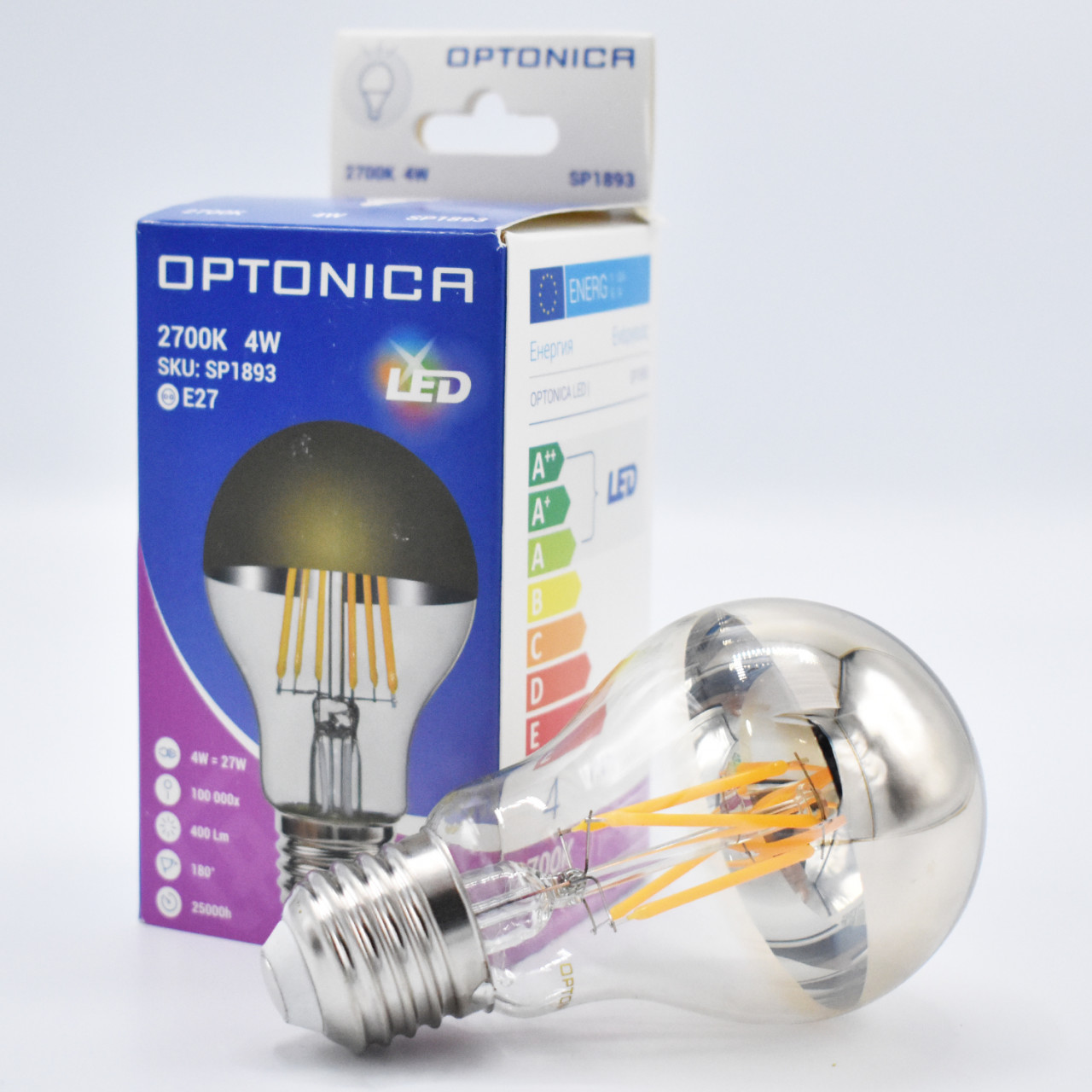 Bec LED Vintage filament Optonica, 4W(27W), E27, A60, 400 lm, lumina calda (2700K), finisaj auriu, clasa energetica F - 1 | YEO