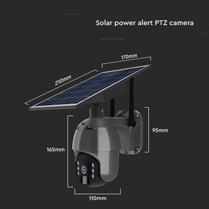 Camera HD Smart PTZ cu Panou Solar și Senzor Corp Negru, 360 Grade, IP65, Vedere Nocturna V-TAC - 1 | YEO