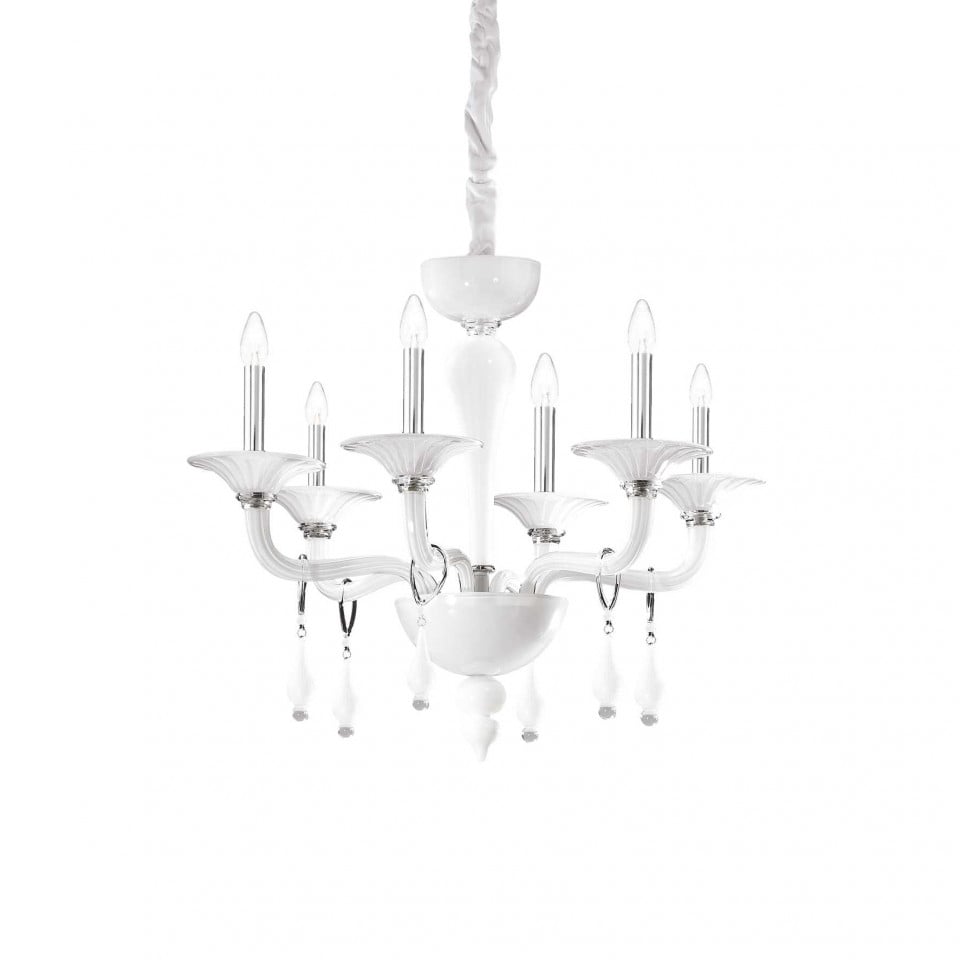 Candelabru Miramare 068183, 6xE14, alb+transparent, IP20, Ideal Lux