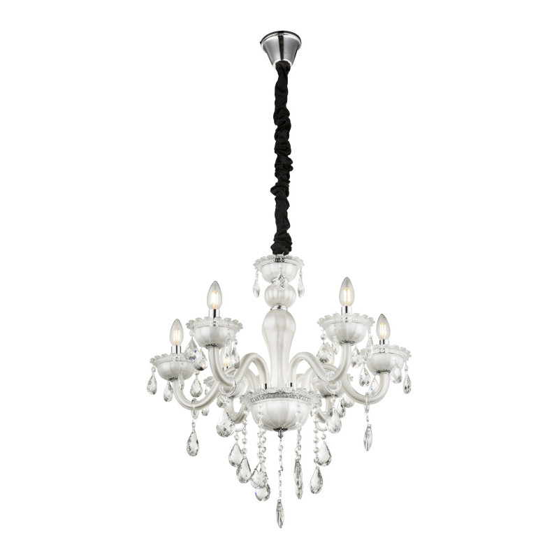 Candelabru TeeJay 64118-6, 6xE14, alb+transparent, IP20, Globo