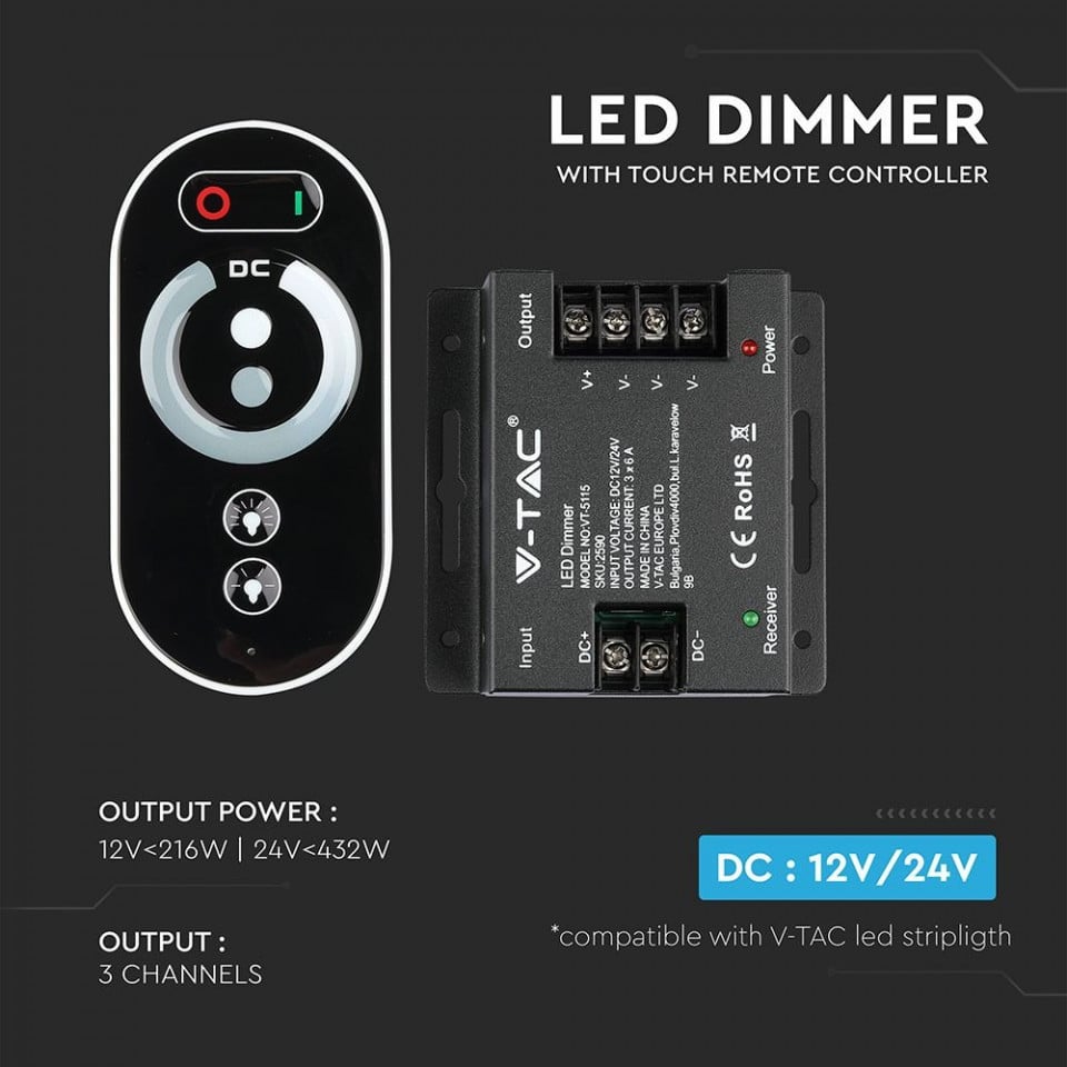 Controller banda led touch monocolor 12-24V 18A - 1 | YEO