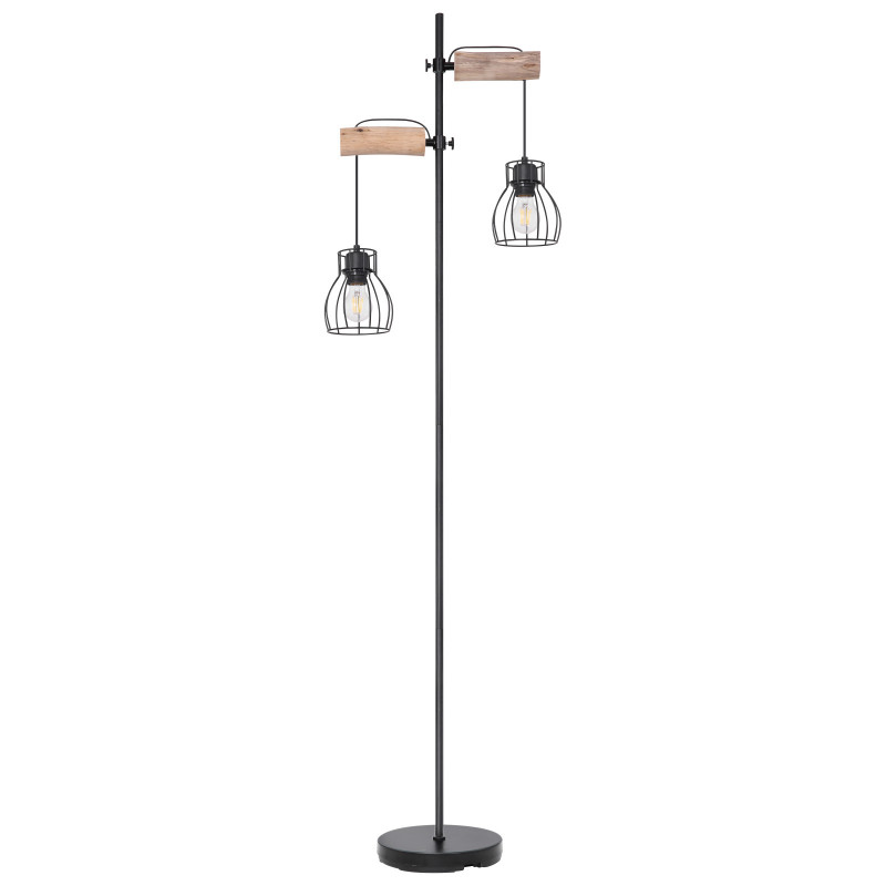 Lampadar Mina 15326-2SN, cu intrerupator, 2xE27, negru+natural, IP20, Globo - 2 | YEO