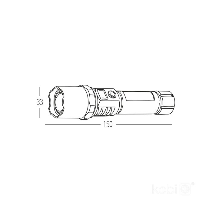Lanterna LED X-MPR 2, lumina rece (6000 K), focalizare, afisaj baterie, acumulator, neagra, Kobi
