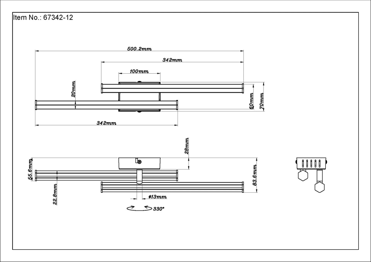 Lustra LED Kirina, 2 brate, 12W, 860 lm, lumina calda (3000 K), IP20, negru mat/opal, Globo Lighting