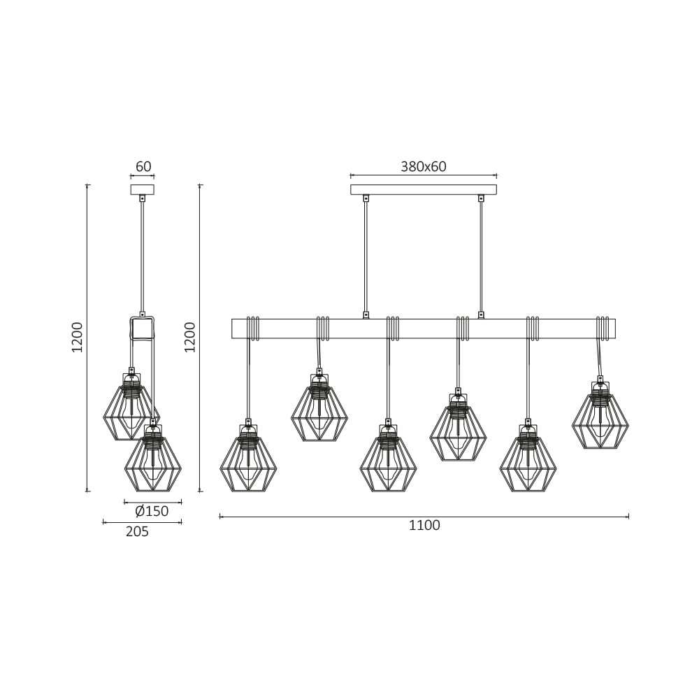 Lustra Wooden BR-BV02-00021, 6xE27, neagra+naturala, IP20, Braytron