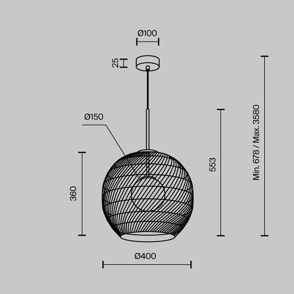 Pendul Cane MOD204PL-01B, 1xG9, alb+negru, IP20, Maytoni