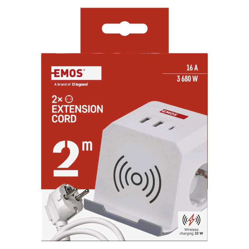 Prelungitor cub, 2m, 2 prize USB-A USB-C, Qi, alb, Emos - 4 | YEO