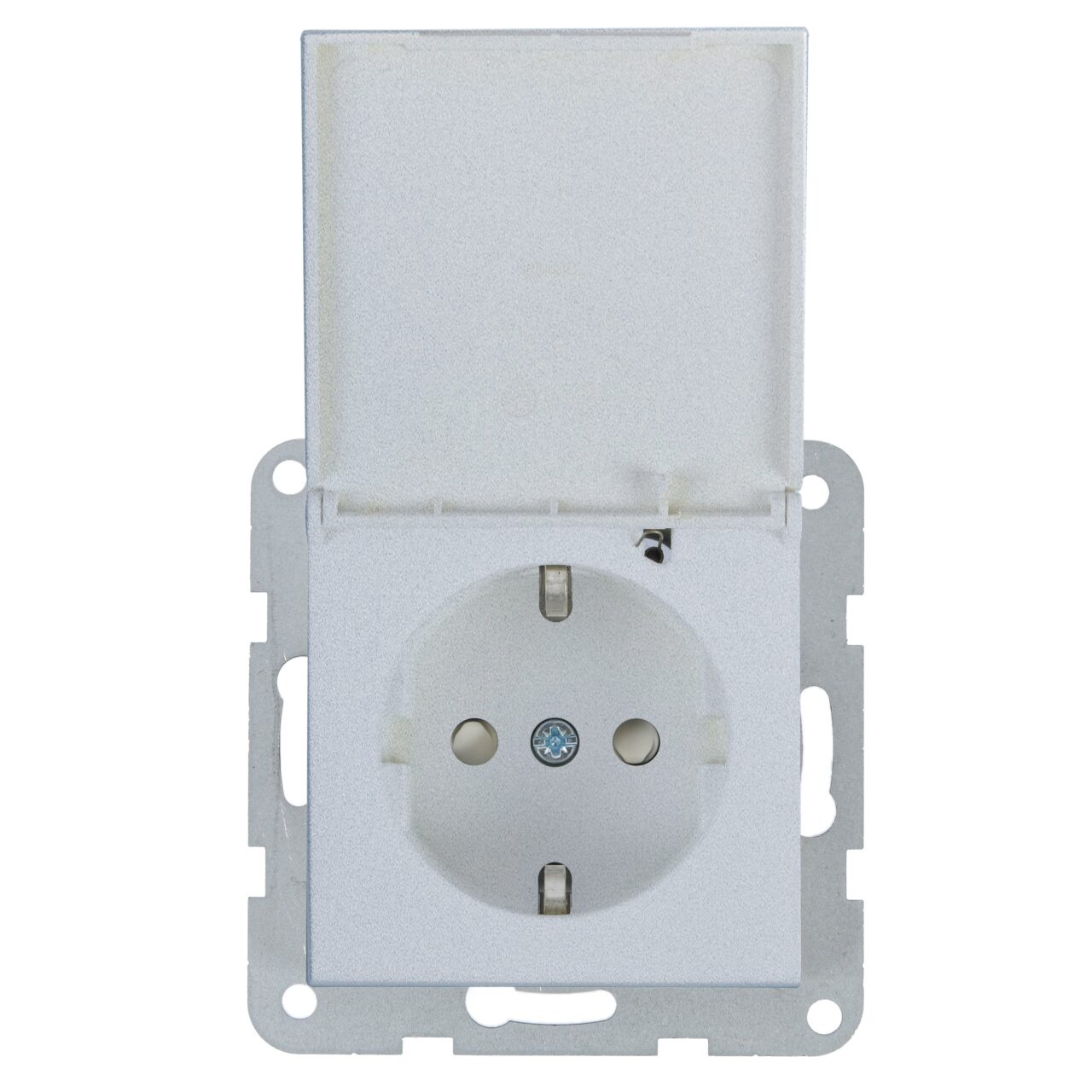 Priza simpla cu impamantare si capac, protectie copii, 16A, IP20, Argintiu, Panasonic Karre Plus 55