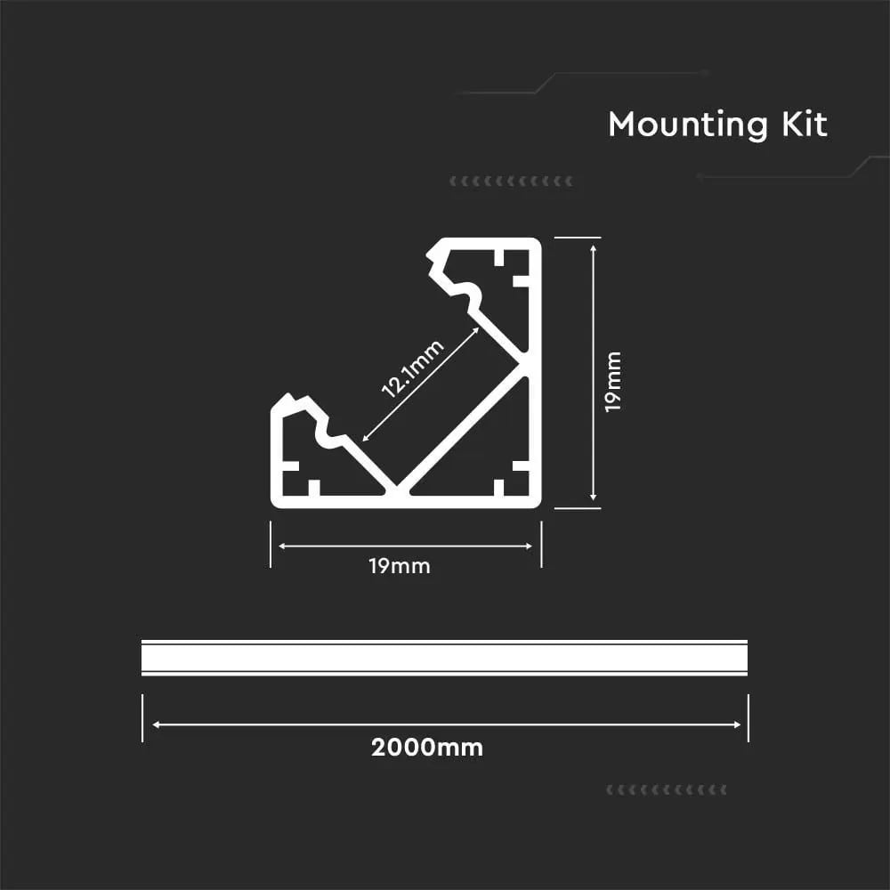 Profil Banda LED de Colt, Aplicat (PT), cu Margine, Aluminiu + Alb Mat, 2m - 2 | YEO