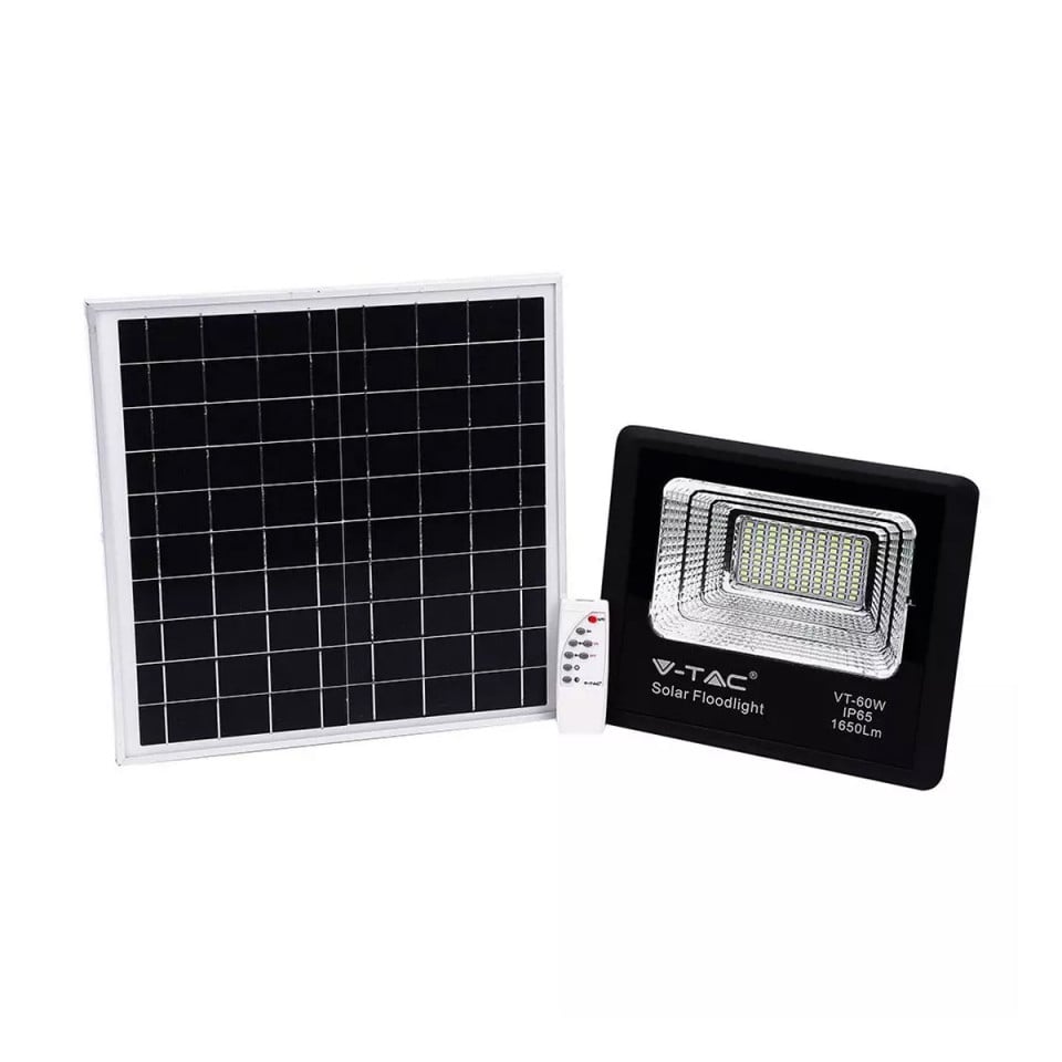 Proiector led cu panou solar 20W, 1650lm, IP65, lumina neutra 4000K, V-TAC