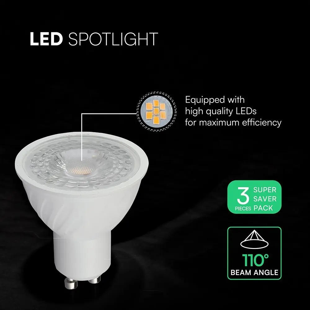 Set 3 becuri LED, 6W(60W), GU10, 445lm, lumina neutra (4000 K), IP20, alb, V-TAC