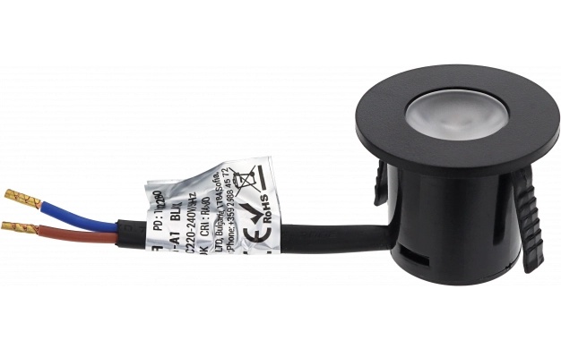 Spot LED pentru mobilier, incastrabil, rotund, 1W, lumina calda (3000K), negru, Optonica