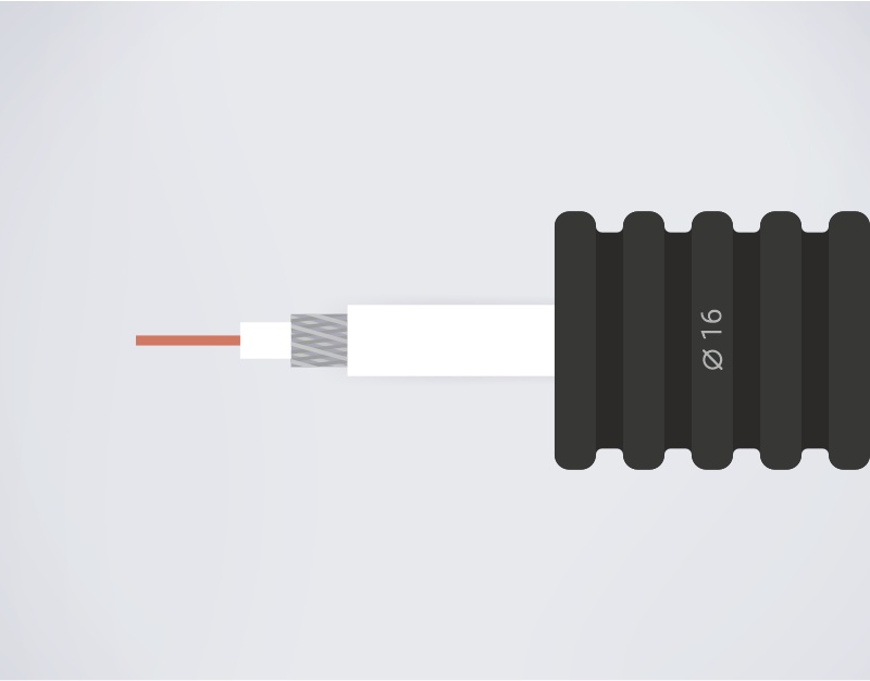 Tub flexibil copex 16mm precablat, cablu coaxial RG6 triplu ecranat
