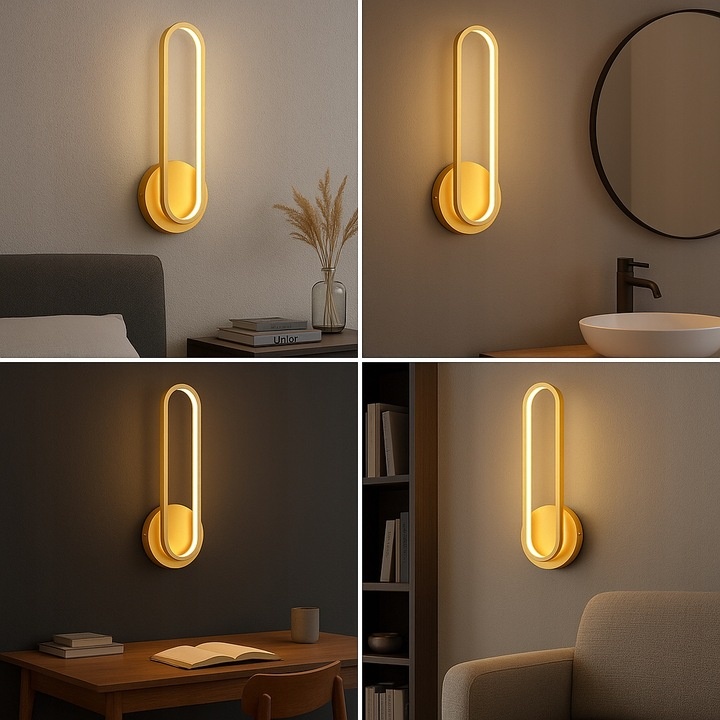 Aplica de perete LED Goldimo, design oval, 18W, 63cm, lumina neutra (4000 K), aurie, Masterled