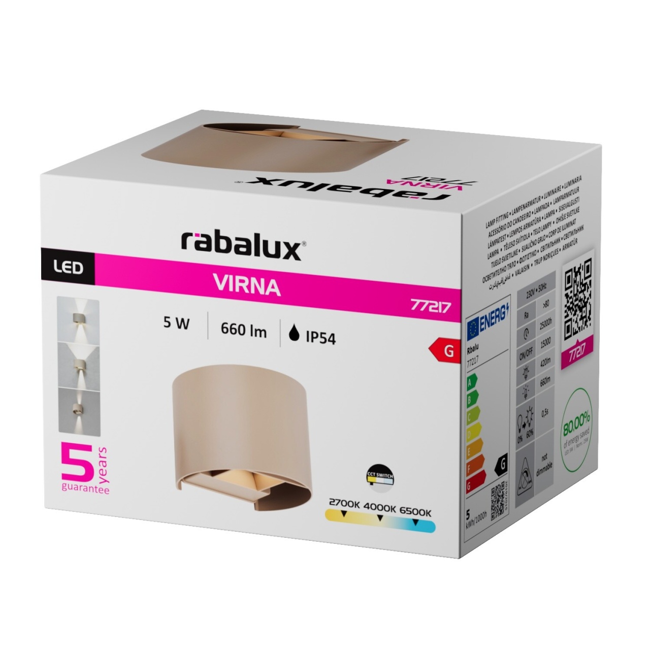 Aplica LED exterior Virna, 5W, 420 lm, lumina calda/neutra/rece, IP54, gri-bej, Rabalux - Imagine 5