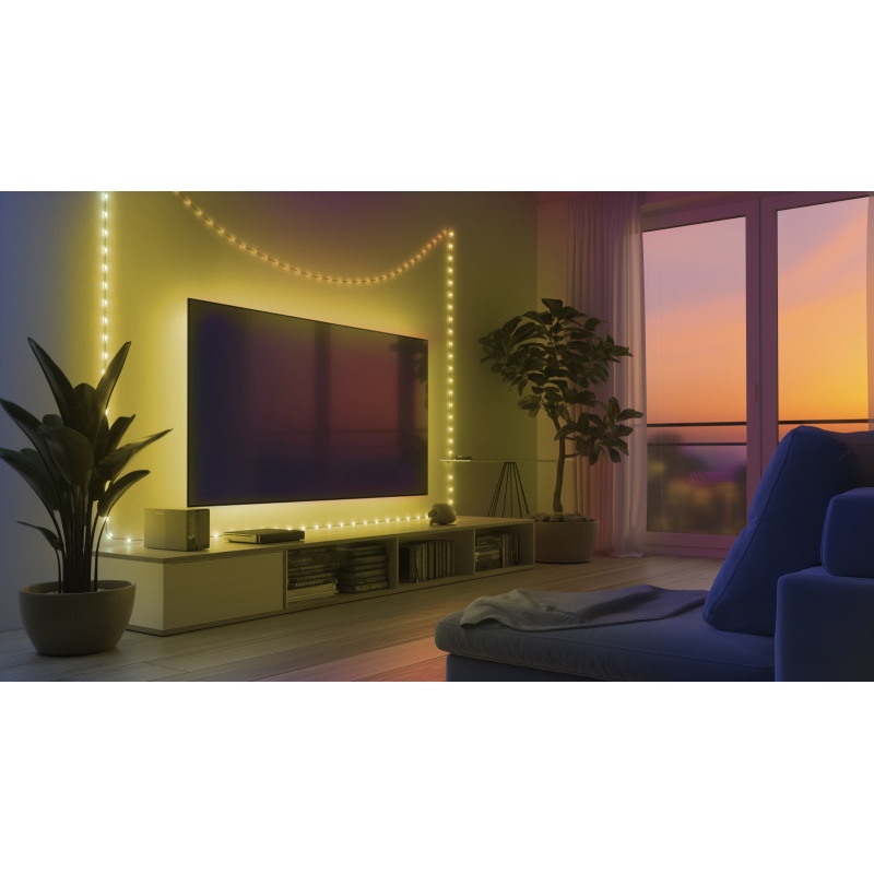 Banda LED 5m, USB-C, 8 efecte luminoase, lumina calda (3000 K), 50 LED-uri, Globo Lighting