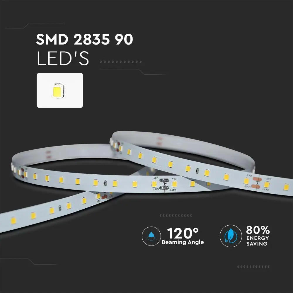 Banda led SMD 2835 V-TAC, lumina neutra(4000K), 4W/m,800 lm/m, 90 leduri/m, 24V, IP20 - imagine 6