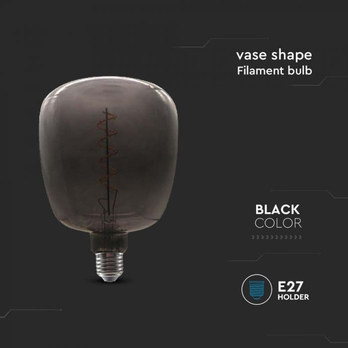 Bec LED decorativ V-TAC, E27, 4W, sticla fumurie, forma vaza, lumina calda (2200 K), clasa energetica G - 3 | YEO