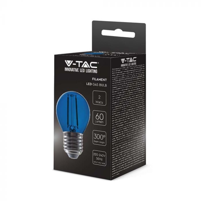 Bec led filament 2W(10W), dulie E27, forma G45, sticla albastra, V-TAC - 2 | YEO