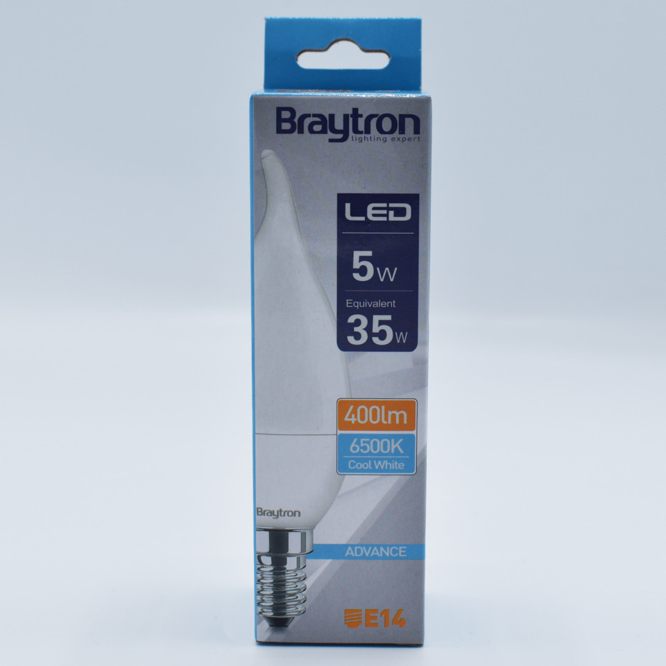 Bec LED Flacara 5W(35W) Braytron, C37T, E14, 400 lm, lumina rece (6500 K), clasa energetica F - 2 | YEO