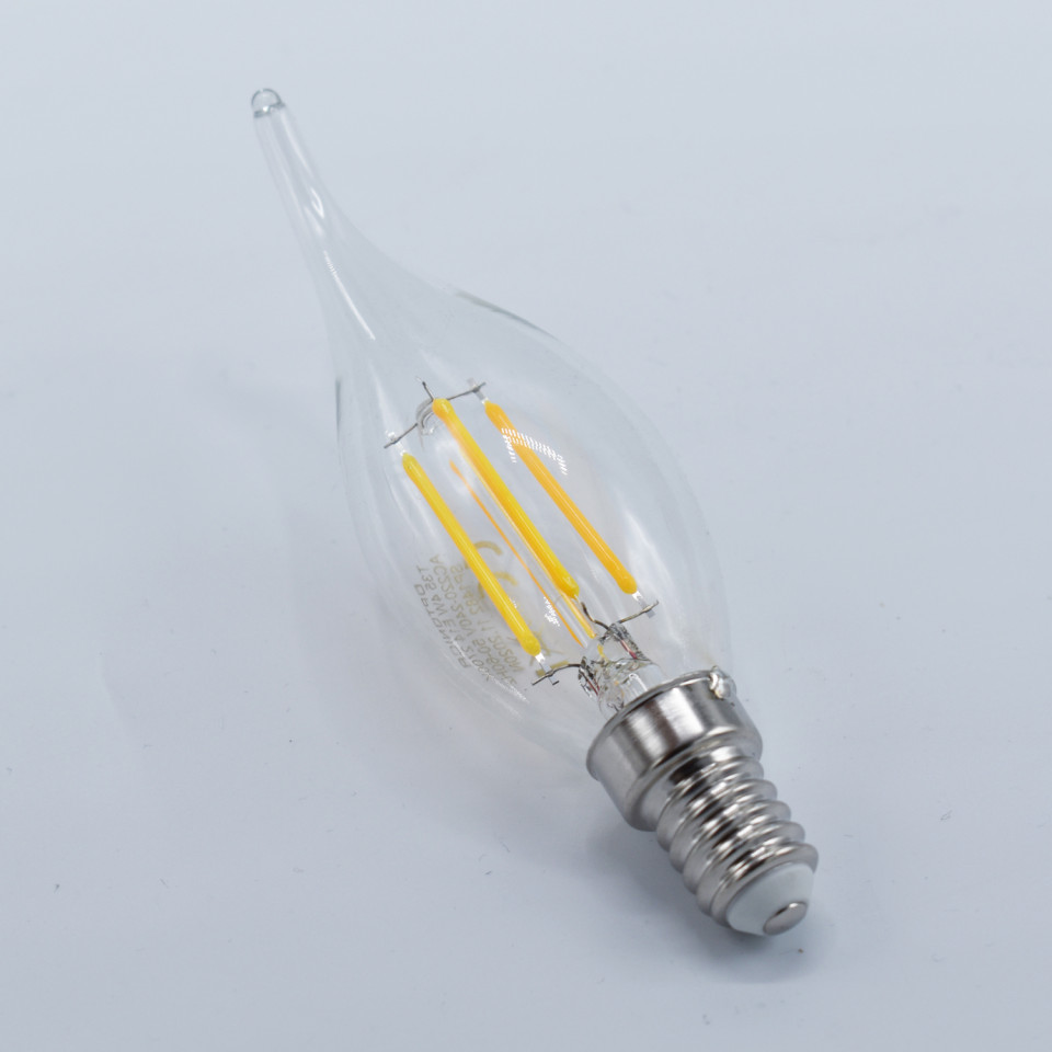 Bec LED flacara Vintage filament 4W(35W) Optonica, E14, C35T, 400 lm, lumina calda (2700K), clar, clasa energetica F - 3 | YEO