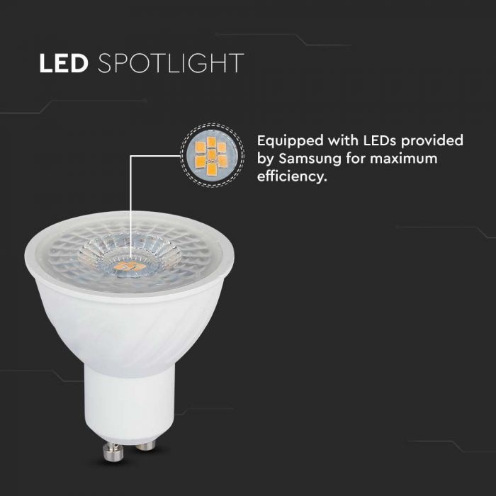 Bec LED GU10 V-TAC, 6W(60W), 445 lm, lumina rece (6500K), alb, clasa energetica F - 3 | YEO