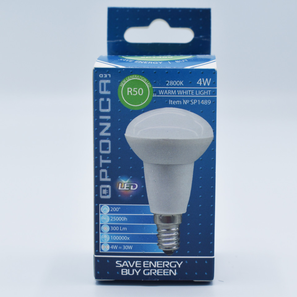 Bec LED Optonica, 4W(30W), E14, R39, 300 lm, lumina calda (2700K), clasa energetica G - 2 | YEO