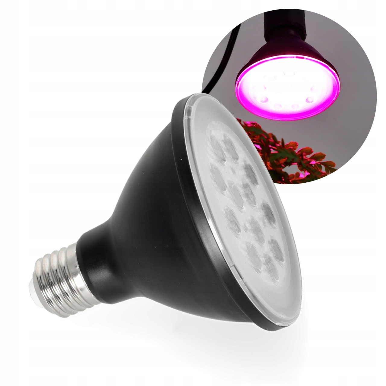 Bec LED pentru plante 9W (60W) Kobi, E27, 300 lm, crestere si inflorire, 1200K, negru