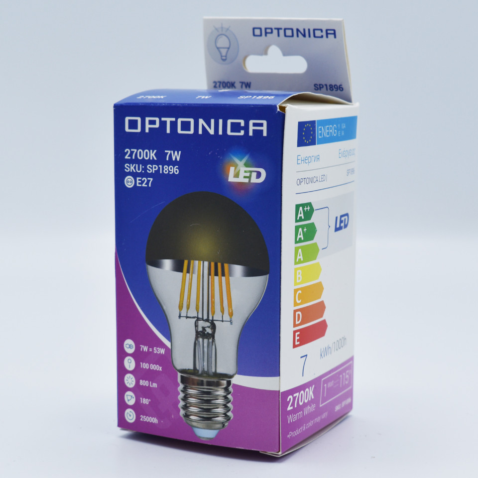 Bec LED Vintage filament Optonica, 7W(53W), E27, A60, 800 lm, lumina calda (2700K), finisaj auriu, clasa energetica F