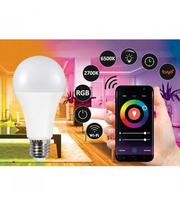 Bec Smart LED 11W(75W) Polux, E27, RGB+CCT, 1055 lm, Wi-Fi, 3000K–6500K, clasa energetica F - 1 | YEO