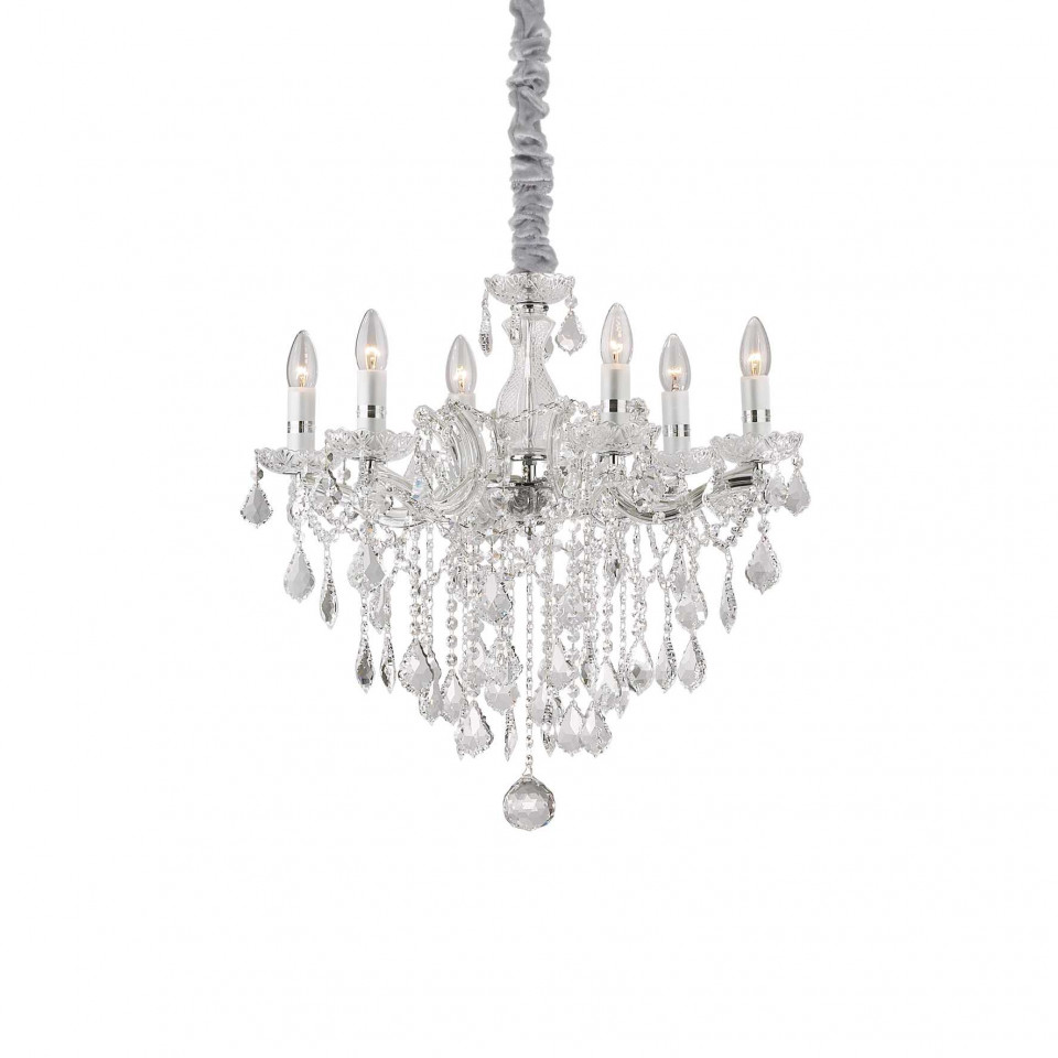 Candelabru Florian 035628, 6xE14, crom+transparent, IP20, Ideal Lux