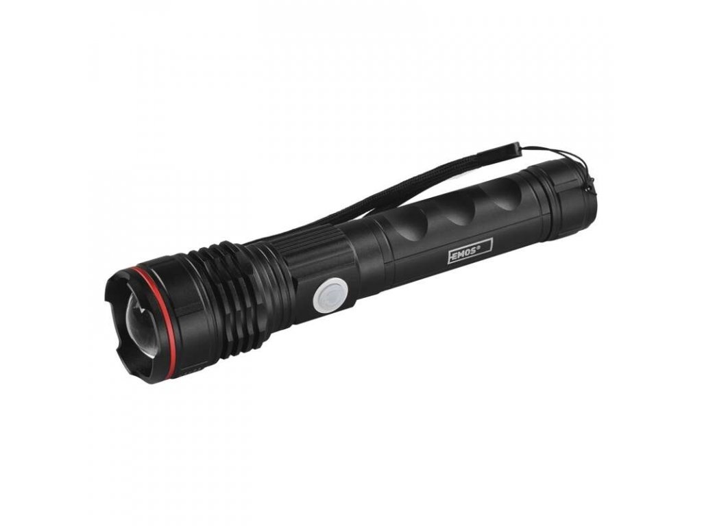 Lanterna LED reincarcabila EMOS, 600 lm, 230 m, zoom, 3 moduri, Li-Ion/AAA, IP44, aluminiu, USB-C