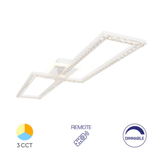 Lustra LED Crystal BR-BH17-05190, dimabila, cu telecomanda, 55W, 6050lm, lumina calda, neutra, rece, IP20, alba, Braytron